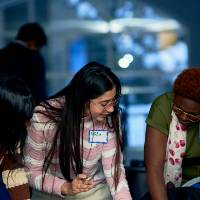 International Anchor Allies Winter 2026 First Mixer - 3 students in a hearty conversation